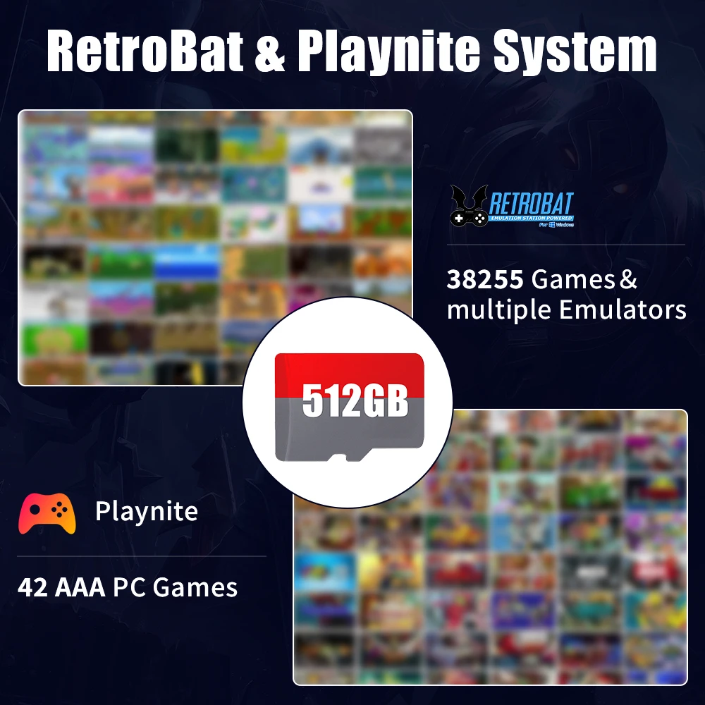 بطاقة ألعاب 512G/1 تيرا بايت مع 42000 + ألعاب ريترو/AAA بطاقة TF لأجهزة PSP/PS3/PS2/PS1/N64/MAME/WIIU لوحدات تحكم الألعاب المحمولة ROG Ally/Win