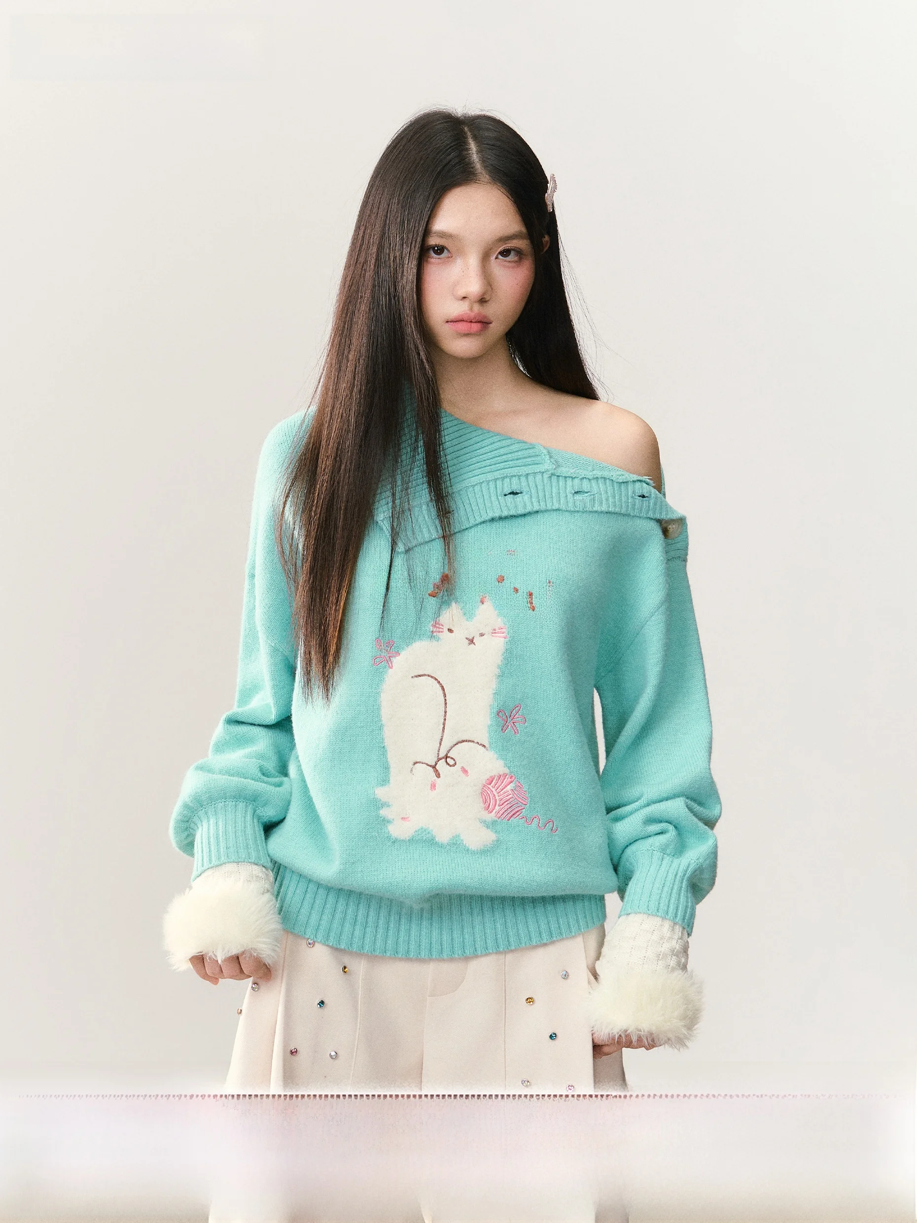 

Свитер с вышивкой Umoumo, воротник с косым воротником, капюшон Ne Long Sve, теплый осенне-зимний женский топ