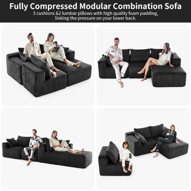 Living Room Sofas Armchair Chaise Lounges Modern Compressed Sofa Bed Modularize Corduroy Cloth Sponge Divano Couch Furniture