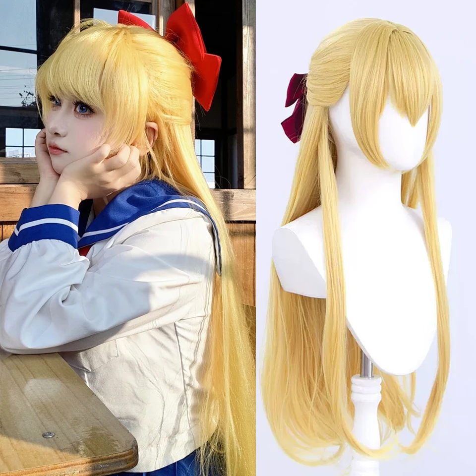 Long Cosplay Wig Golden Yellow Princess Serenity Long Curly Synthetic Hair Anime Sailor Moon Tsukino Usagi Costume Wig for Hallo