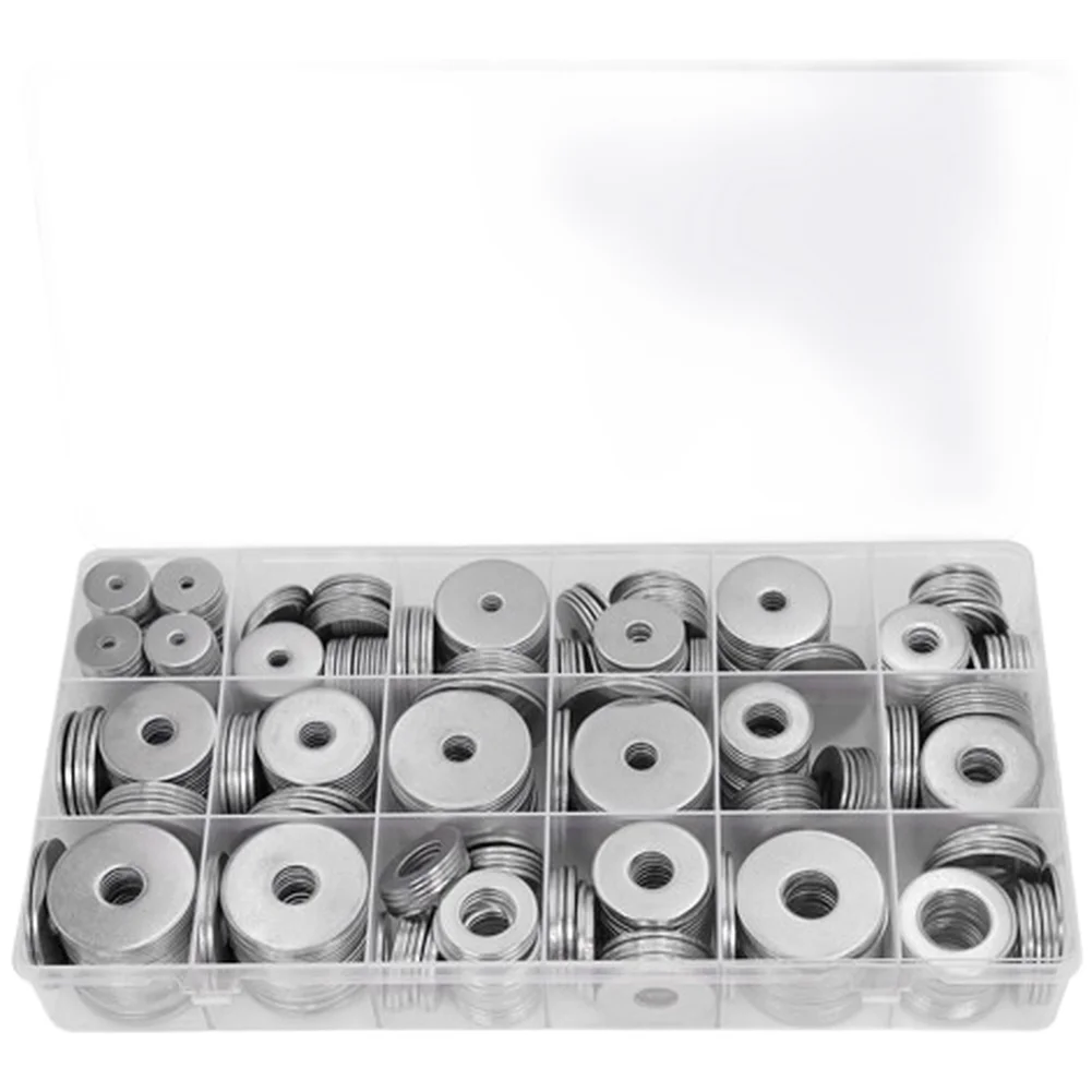 Assorted Fasteners Silver SS304 Flat Washers Compact Storage Box Suitable For Humid Conditions For DIY Projects
