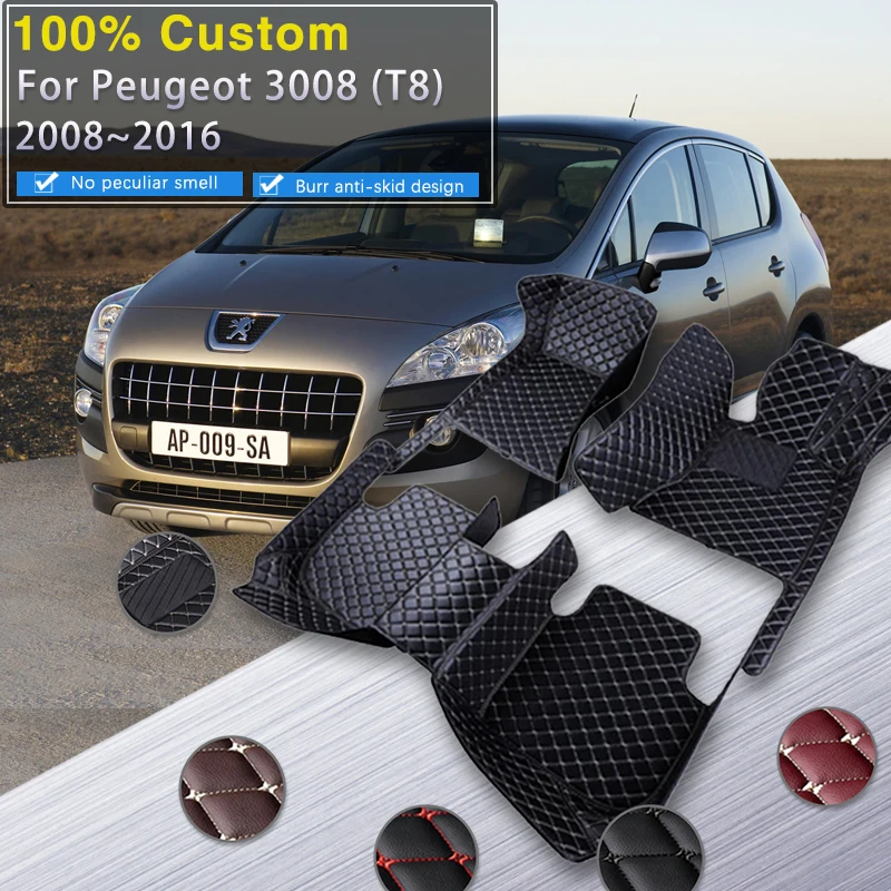 

Car Floor Mats For Peugeot 3008 T8 2008~2016 2015 2014 Carpets Protective Pad Leather Mat Rugs Car Accessories Interior Parts