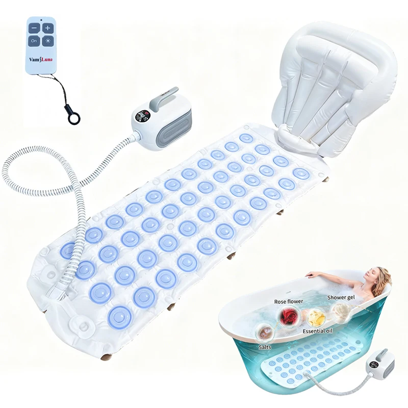 Spa Bubble Bath Massager Portable Bathtub Massage Pad With Anti-Slip Pad And Inflatable Pillow For Family Relaxation Bathroom