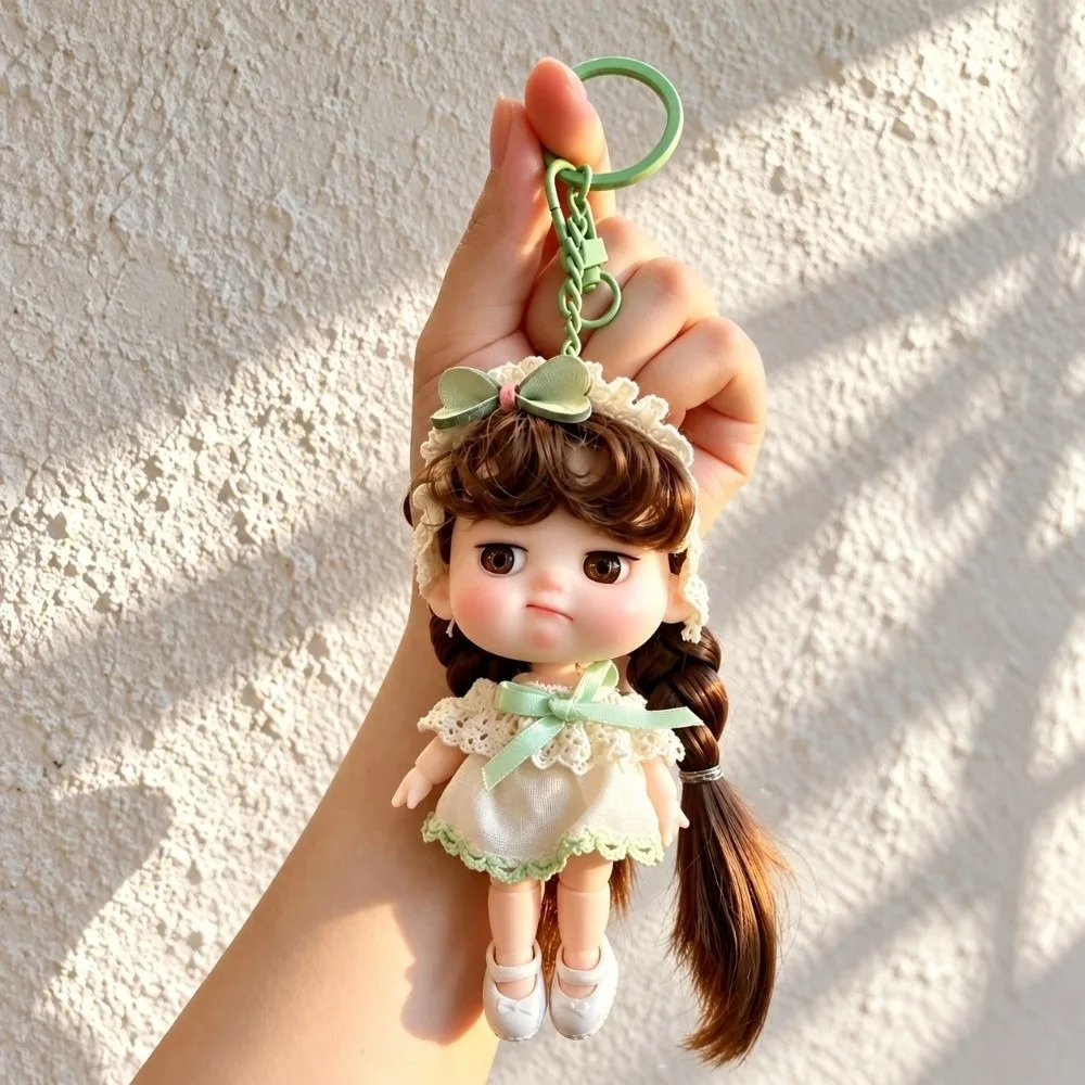 10CM Curly-Haired Doll Keychain Movable Joints Wearable Outfit Mini Doll Pendant Versatile Lightweight Bag Charm Doll