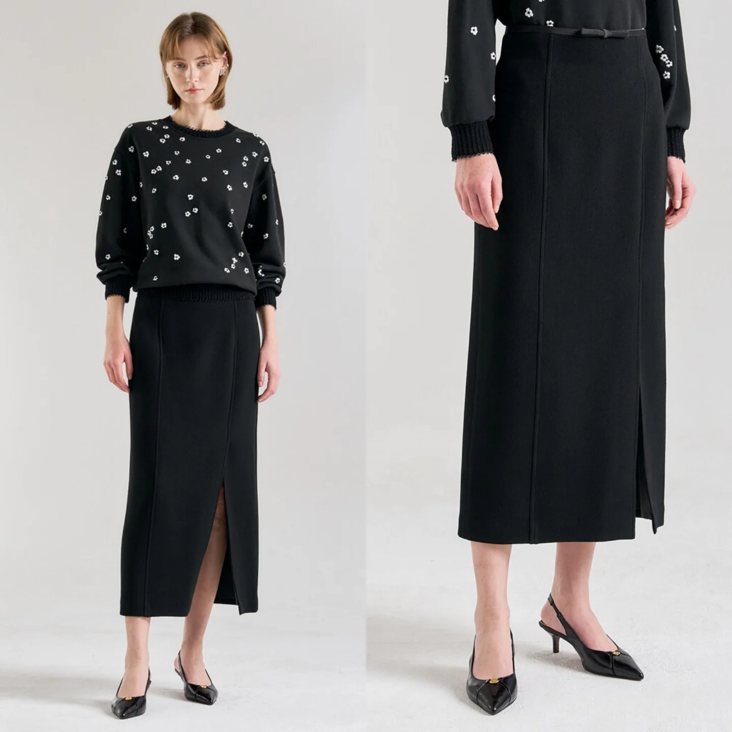 

Юбка-карандаш с высокой талией в корейском стиле, с разрезом спереди, универсальная, для офиса, незаменимая вещь