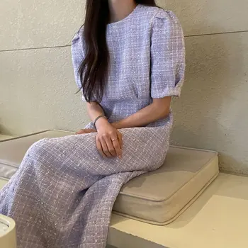 세련된 한국어 스타일 트위드 드레스 하이 웨이스트 슬리밍 퍼프 슬리브 라운드 넥 거친 트위드 패브릭 여름 통근 미디 드레스 여성용 18-24 Best5 세련된 한국어 스타일 트위드 드레스 하이 웨이스트 슬리밍 퍼프 슬리브 라운드 넥 거친 트위드 패브릭 여름 통근 미디 드레스 여성용 18-24 Best5