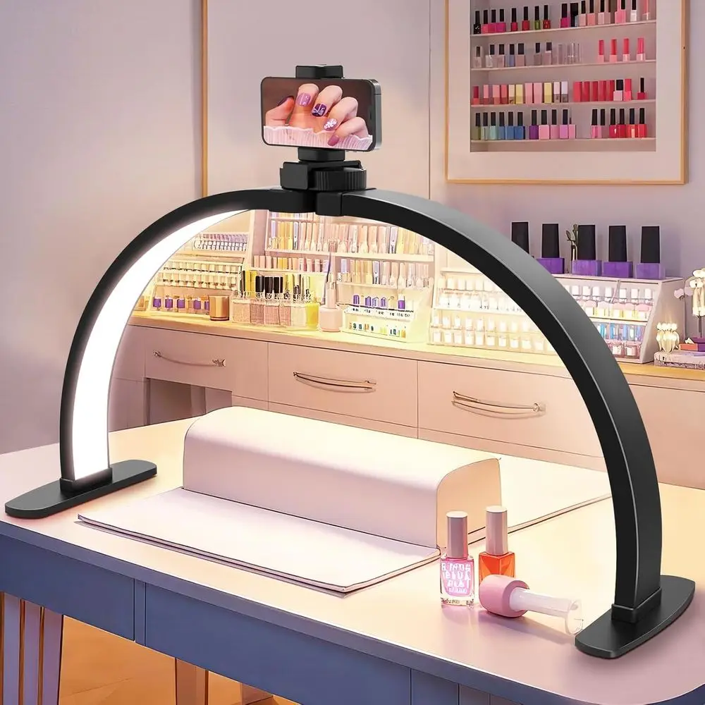 29 LED Arch Nail Tech Table Lamp with Pen Holder - 3 Color Modes & 10 Brightness Levels for Nail Art and Manicure (Black, Large)