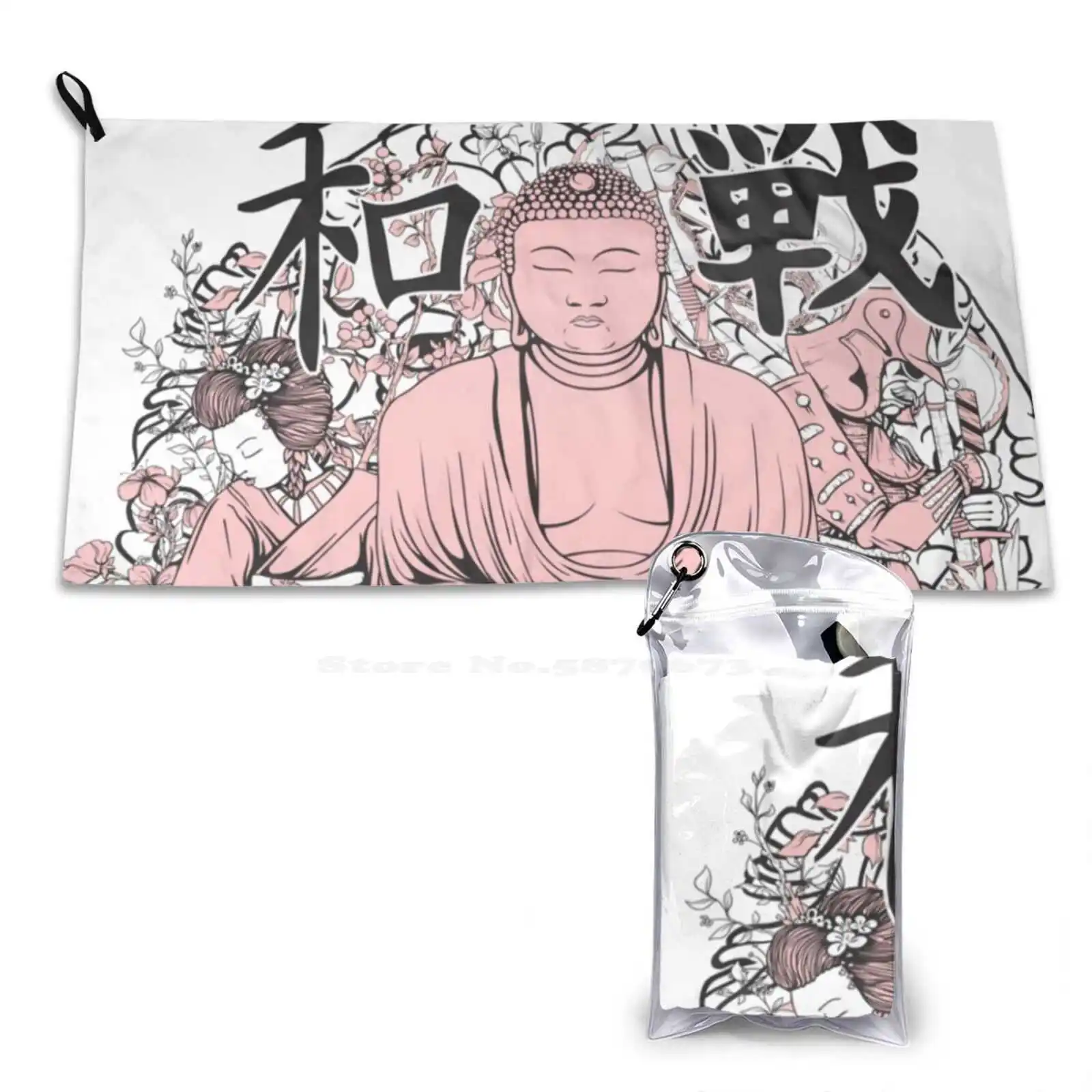 Sakura Buddha Gym Outdoor Sports Fitness Towel Bath Washcloth Buddha Buddhism Japanese Confucius Fuji Fukuoka Geisha Harajuku