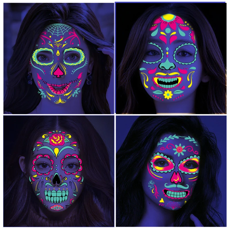 Halloween Fluorescent Skin Sticker Temporary Festival Face Tattoos for Party Music Bar Tattoo Waterproof Makeup Decoration