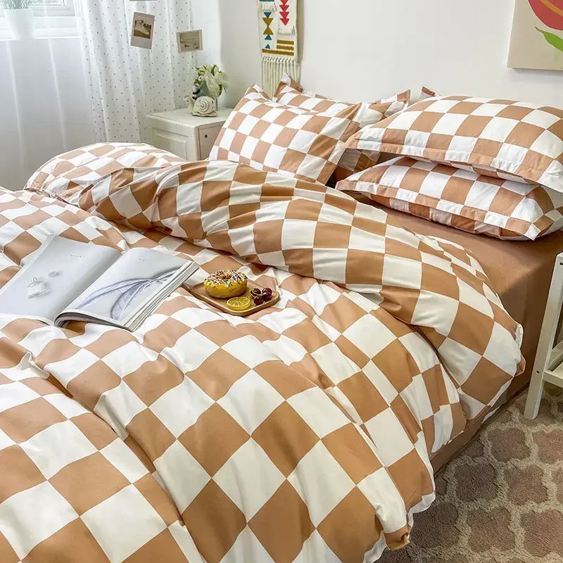 Checkerboard Bedding Set No Comforter Quilt Duvet Cover Pillowcase Flat Sheet Single Queen Size Polyester Bedclothes