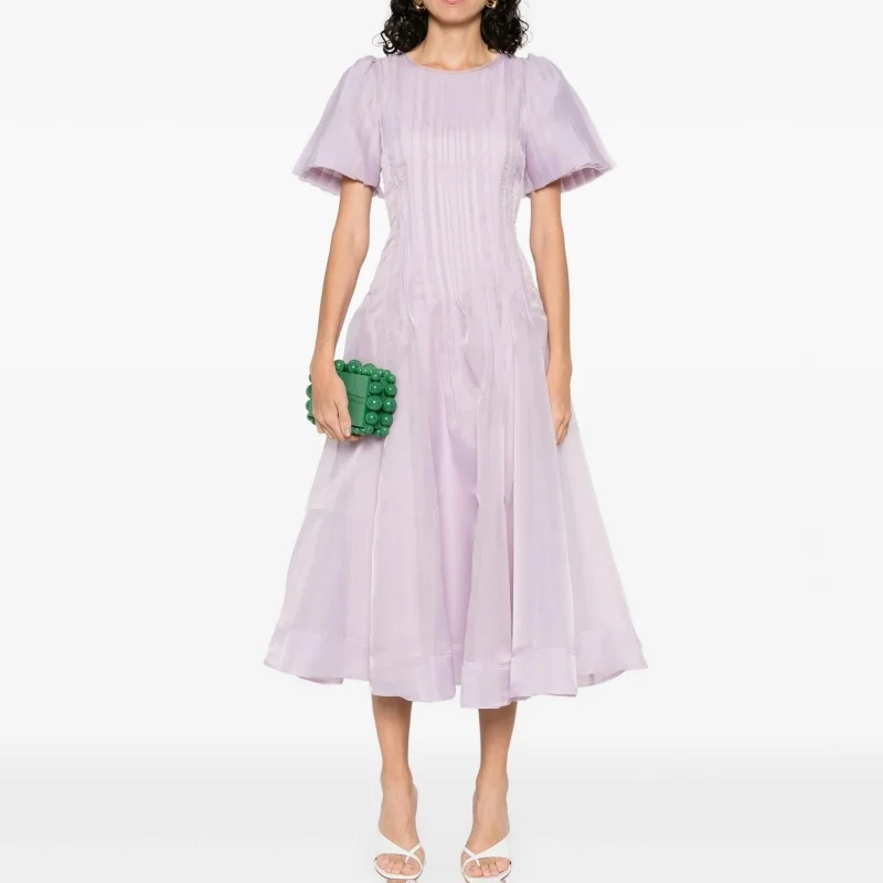 Verão 2025 feminino em torno do pescoço dupla camada tecido trabalho pesado vestido de manga curta y2k alta qualidade moda rua a linha saia