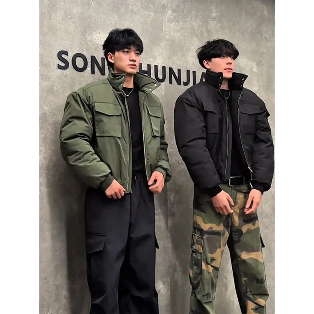 Jacket, cotton jacket, men's winter coach, high-end sense, rugged and handsome standing collar short workwear jacket