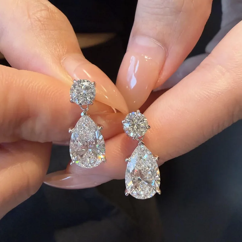 14K White Gold Pear Earrings 2.6CTW EF VS Pear Cut (1CT Each IGI )& Round Cut Side Stones Lab Grown Diamond Earrings For Women
