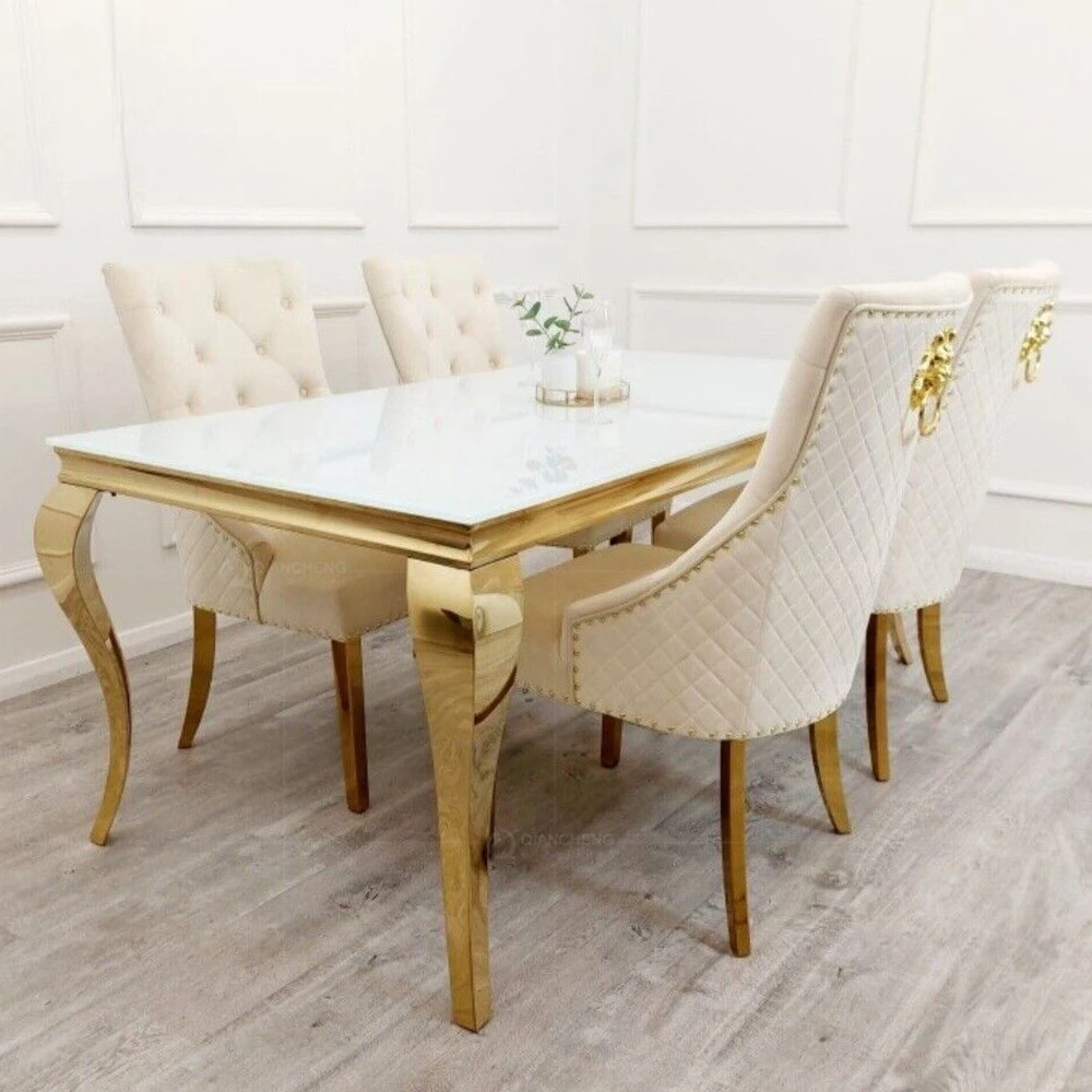 Scandinavian marble top dinning kitchen room sets luxury dining table and 6 chairs combina