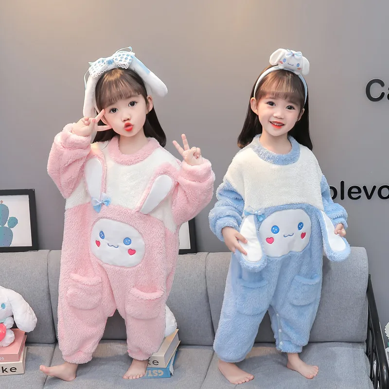 

23 Sanrio Children My Melody Coral Fleece Siamese Pajamas Girl Anime Figure Tracksuit Thicken Autumn Winter Sweet Kawaii Cartoon