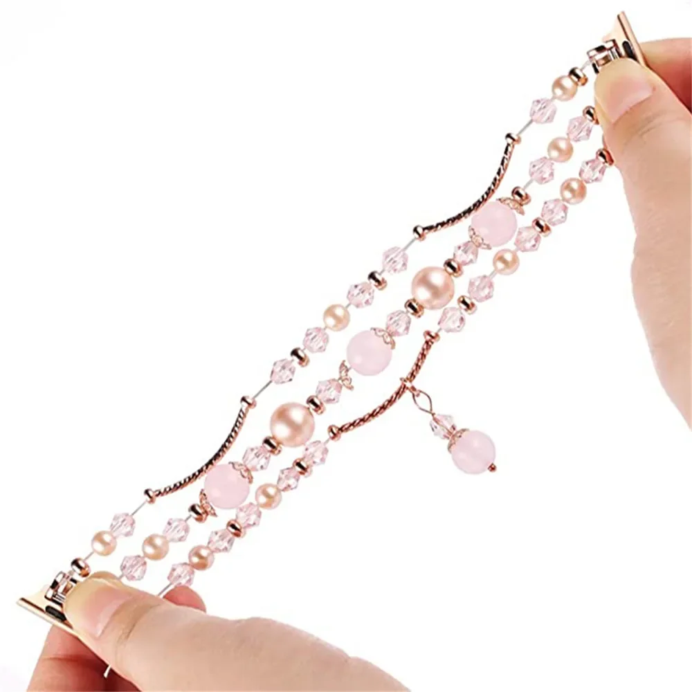 سوار نسائي من الستانلس ستيل لساعة أبل ، مجوهرات ماسية ، حزام لؤلؤ ، أربطة iWatch ، SE ، 6 ، 5 ، 4 ، 3 ، 38-44 ،