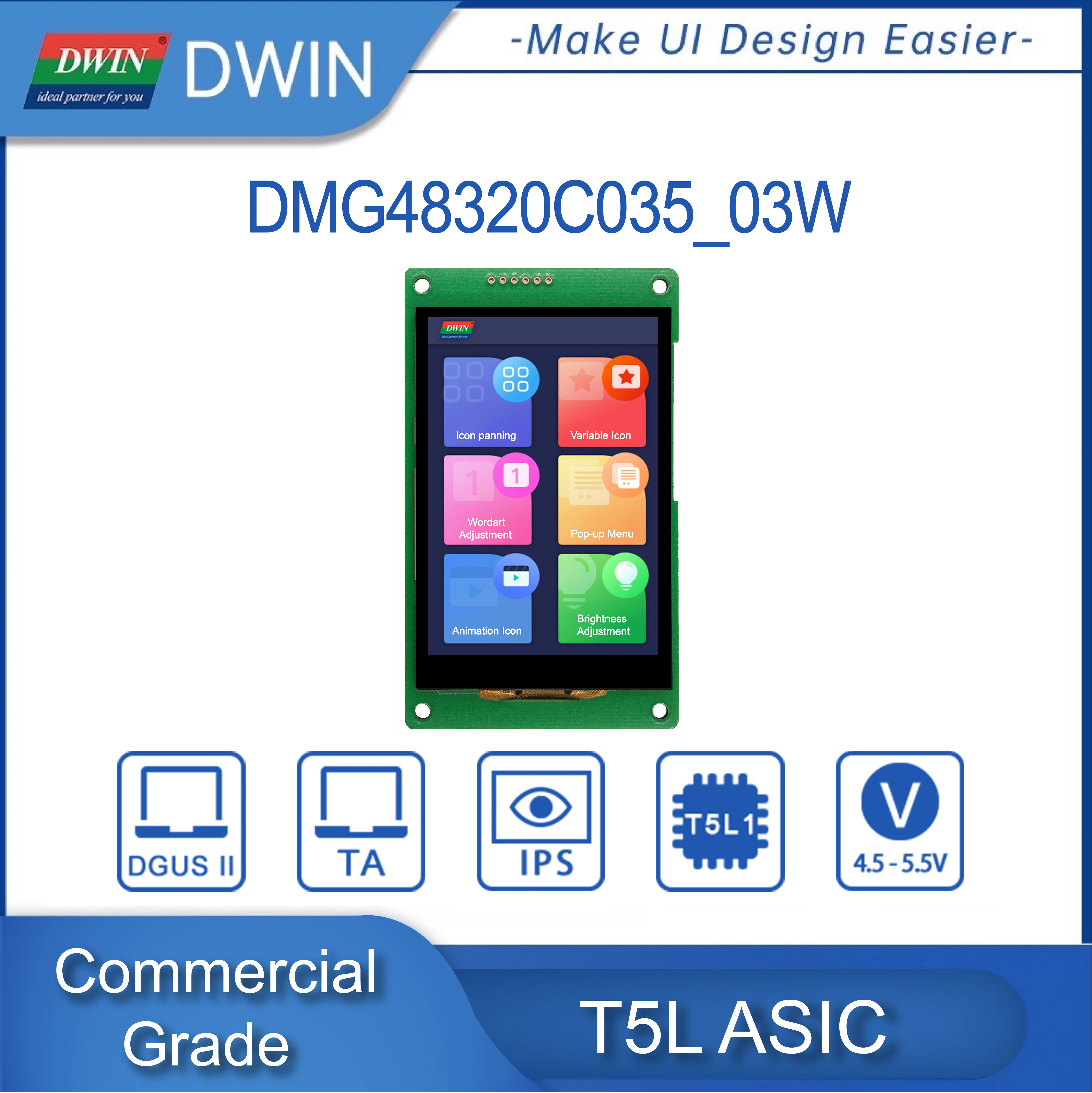 

DWIN 3.5 Inch TFT TN/IPS LCD Module Commercial HMI Screen Touch Display TTL 320*480/320*240 DMG32240C035_03W/ DMG48320C035_03W