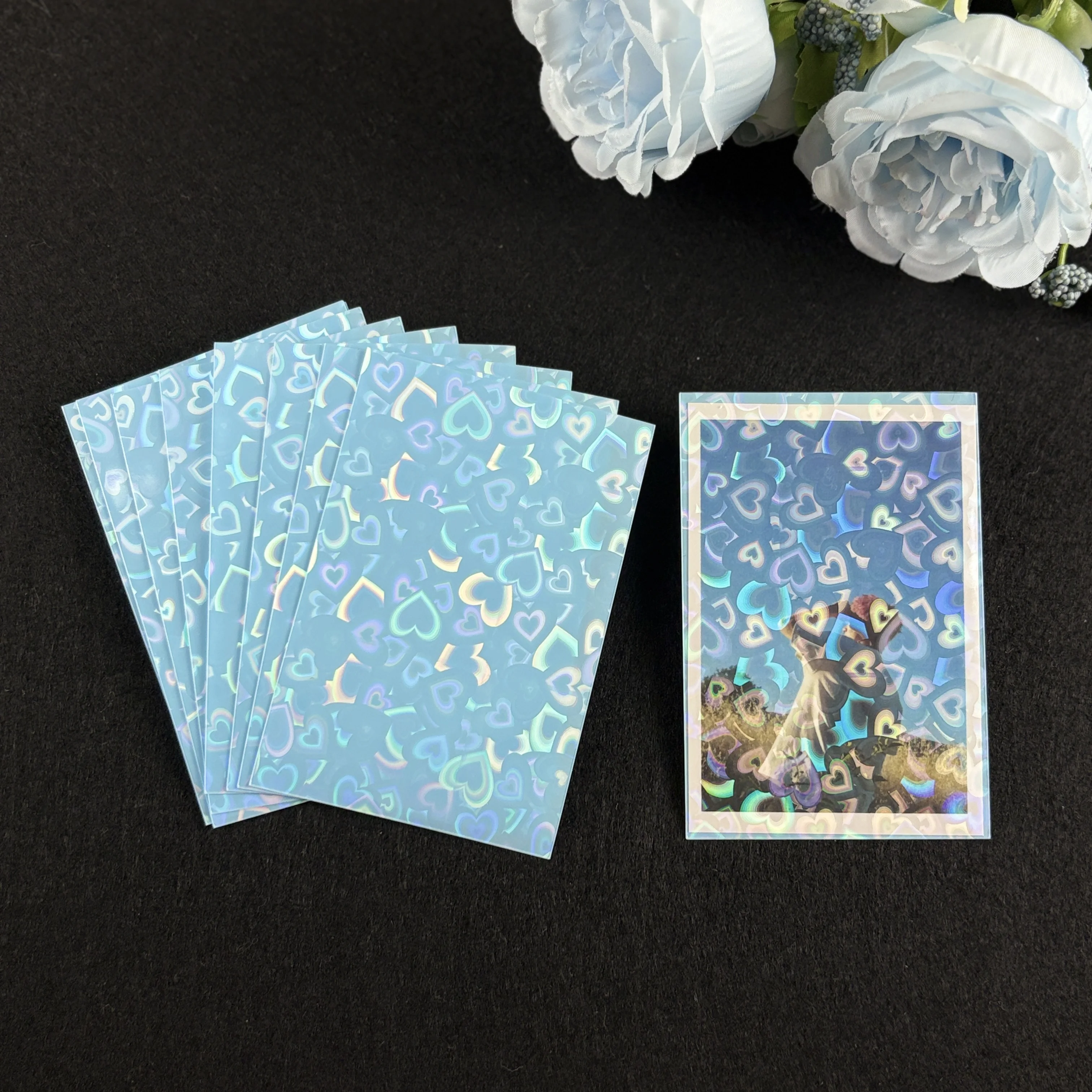 50Pcs 61x91mm Heart Bling Kpop Card Sleeves 20C Films Holographic Protector For Photocard Postcards Popcorn Photo Card Holder