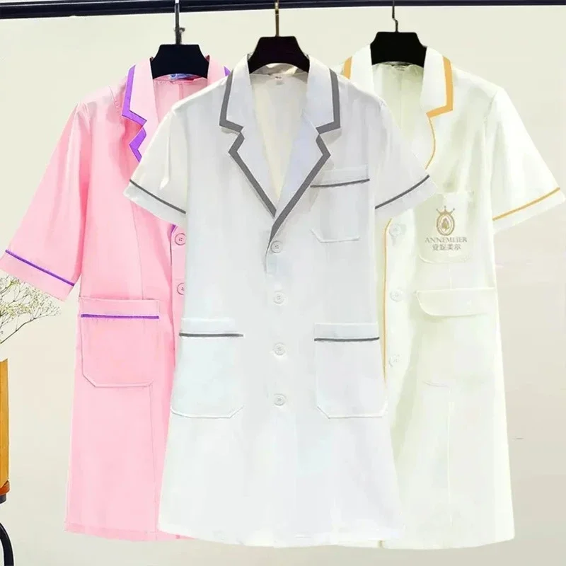 Oversized Jacket Beautician Top Beauty Salon Short Dress Nurse Uniform Spa Workwear Doctor Uniform Scrub Top Clinic Lab Coat