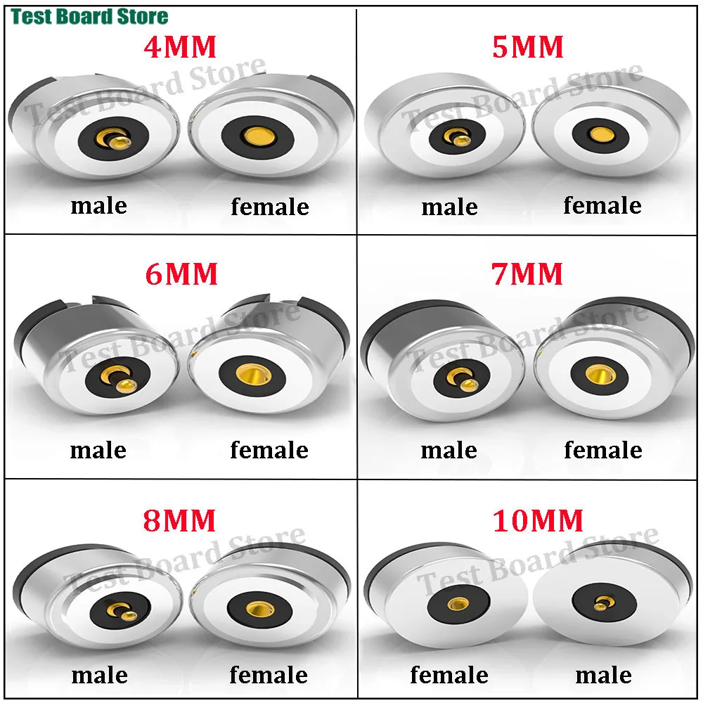 

Circualr Shape Magnetic Pogo Pin Connector 4MM 5MM 6MM 7MM 8MM 10MM Male Female Probe 2A 12V DC Power Charging Socket Connector