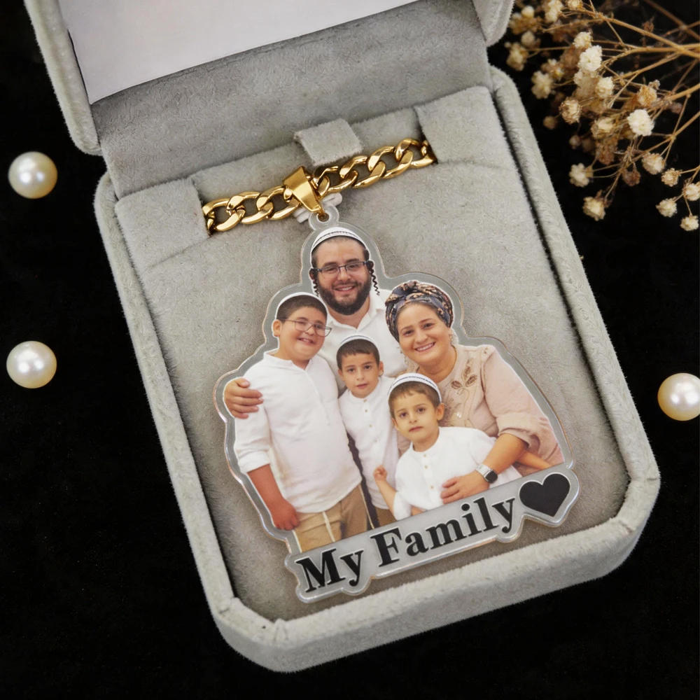 Personalisierte Acryl-Foto-Halskette, individuelle Familien-/Paar-/Baby-Bildkette, Edelstahl-Kubanerkette, Geschenk für Männer und Frauen