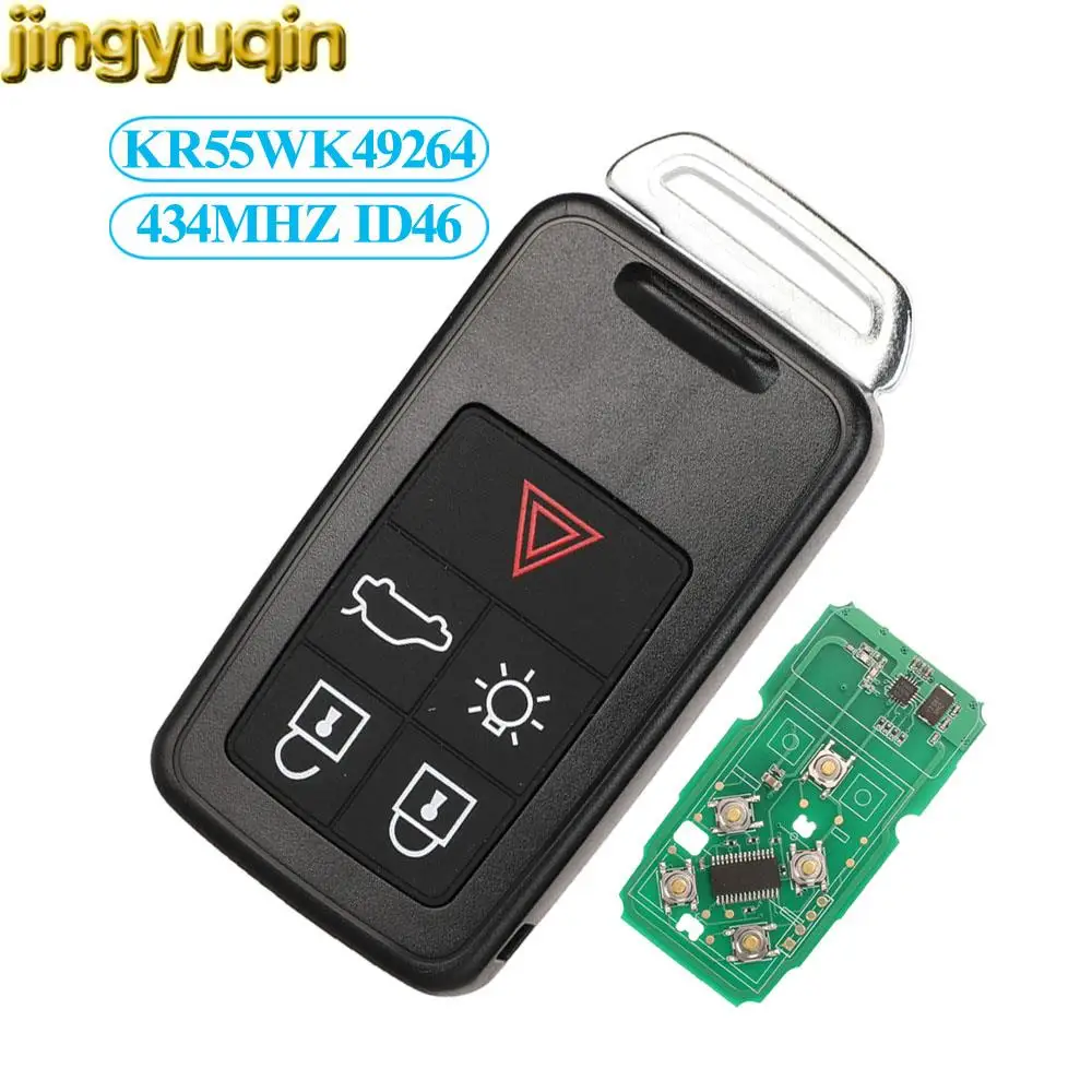 Jingyuqin Remote Car Key 434Mhz ID46 Chip For Volvo KYDZ S60 S60L S80 V40 V60 XC60 XC70 5 Button Smart Key KR55WK49264