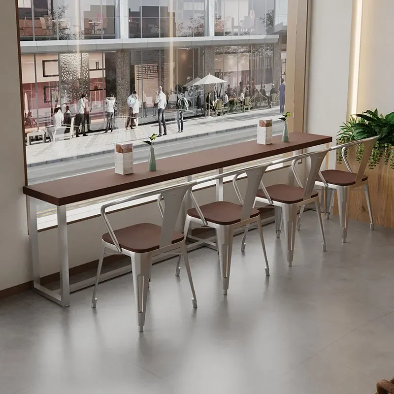 Industrial style solid wood bar table commercial strip narrow table milk tea shop Japanese material canteen