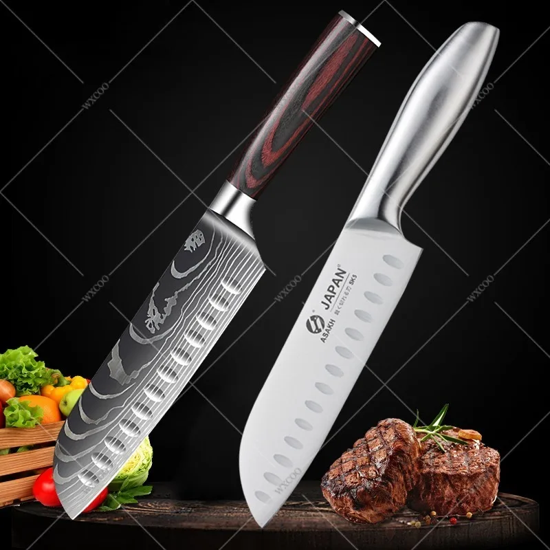 

Kitchen Knives Professional Chef Knife Wooden Handle Japanese Santoku Knife Damascus Pattern Meat Cleaver Butcher Knife