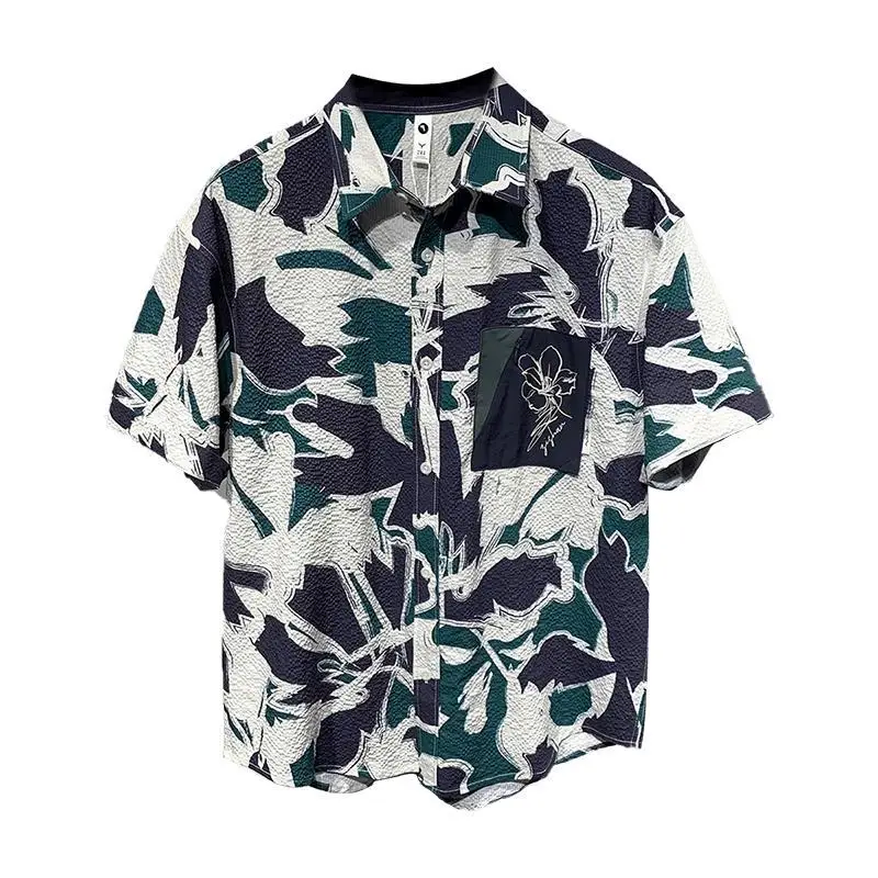 Nieuw Japans gepersonaliseerd bedrukt zak met korte mouwen en bloemenoverhemd Heren zomer trendy jas los casual overhemd