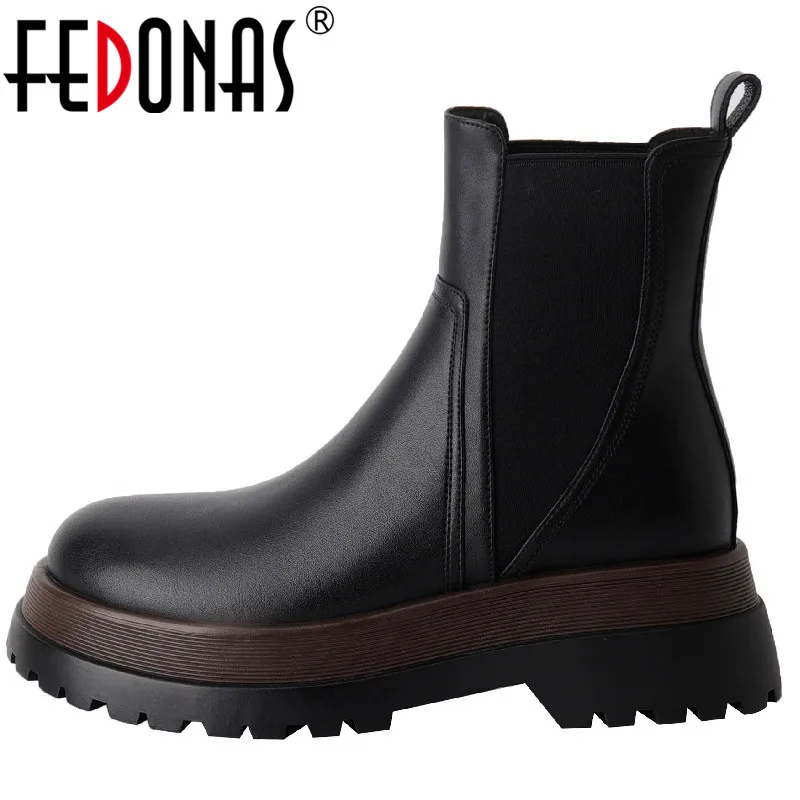 

FEDONAS Platforms Round Toe Women Ankle Boots Autumn Winter Working Casual Thick Heels Shoes Woman Genuine Leather Short Boots