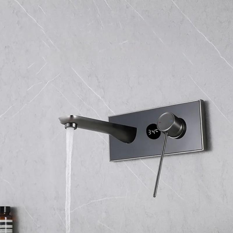 All Copper Wall-mounted Concealed Installation Hot and Cold Water Mixing Basin Faucets Intelligent Digital Display Temperature