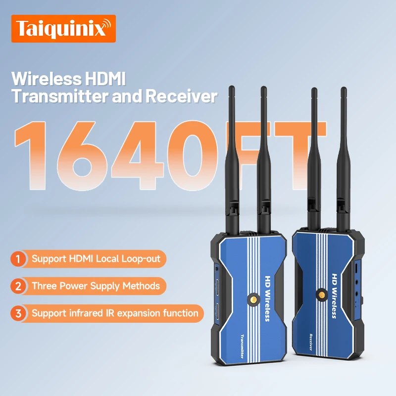 

Taiquinix 1640FT Wireless HDMI Transmitter and Receiver, Extender with Loop-Out, for PC, Camera to TV/Projector/DSLR/IR Control