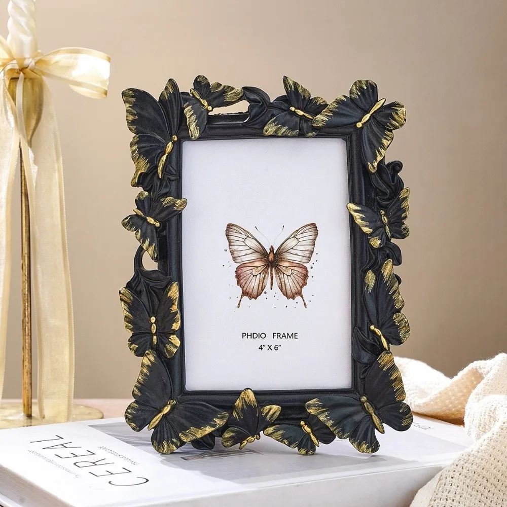 3D Butterfly Picture Frame Staggered Pattern Rectangular Shape Decorative Painting Frame Vintage Photocard Display Stand