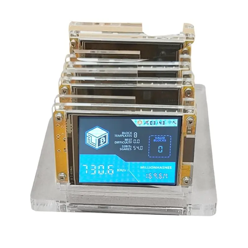 AED7-4X 735KH/S Nmminer Nerdminer+4 Slots Acrylic Stand Bitcoin Crypto Solo Lottery Miner 2.8 Inch Display Miner