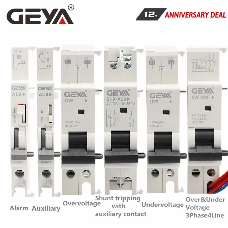 GEYA GYM9 1A-63A MCB Auxiliary Auxiliary Contact Alarm Auxiliary Contact Shunt Tripping Device Voltage Tripping Device