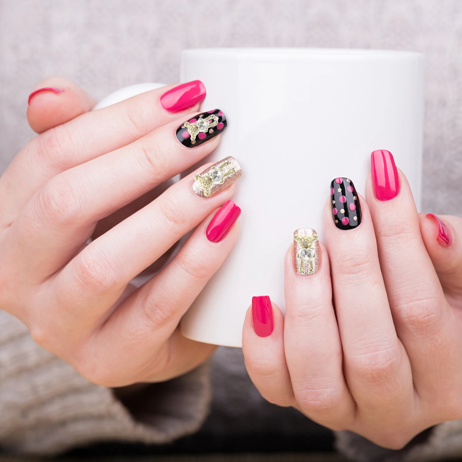 

20pcs Bear Nail Art Charms 3D Fashionable Crystal Decorations for DIY Manicure Accessories False Nails Stickers Glitter