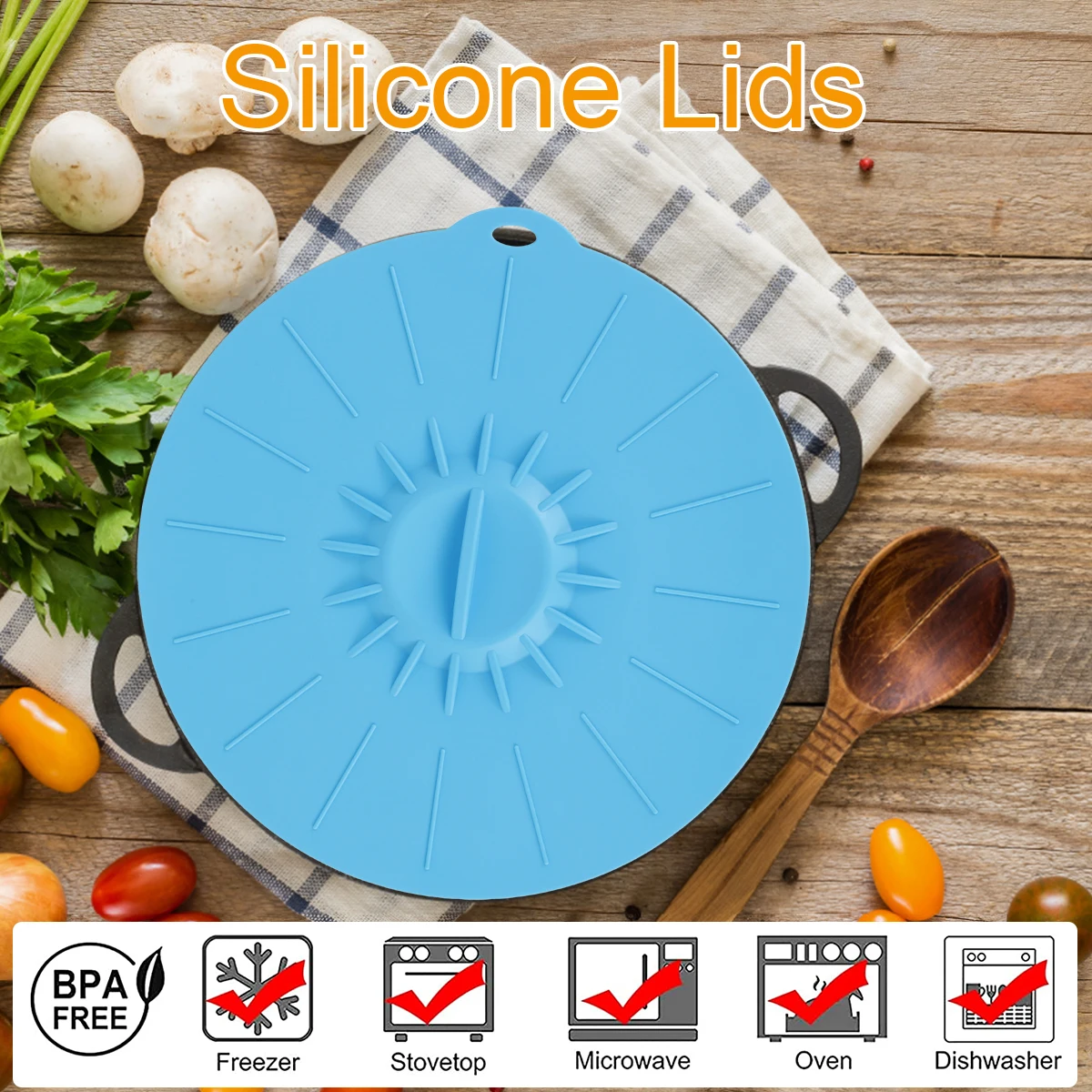 5Pcs Silicone Lids 4/6/8/10/12inch Heat Resistant Food Suction Lid Safe Microwave Splatter Cover Reusable Bowl Cup Pot Cover