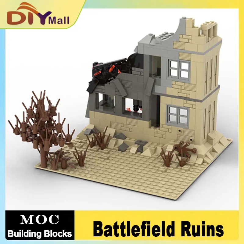 

WW2 Military Battlefield Building Set Ruins Weapons Fortress DIY Model with Army Bricks Abandoned Blockhouse War Scene Toy Gift