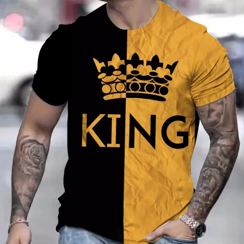 Camiseta con estampado 3d de rey para hombre, camisetas informales de manga corta, Top de moda urbana, camisetas Vintage de gran tamaño para hombre
