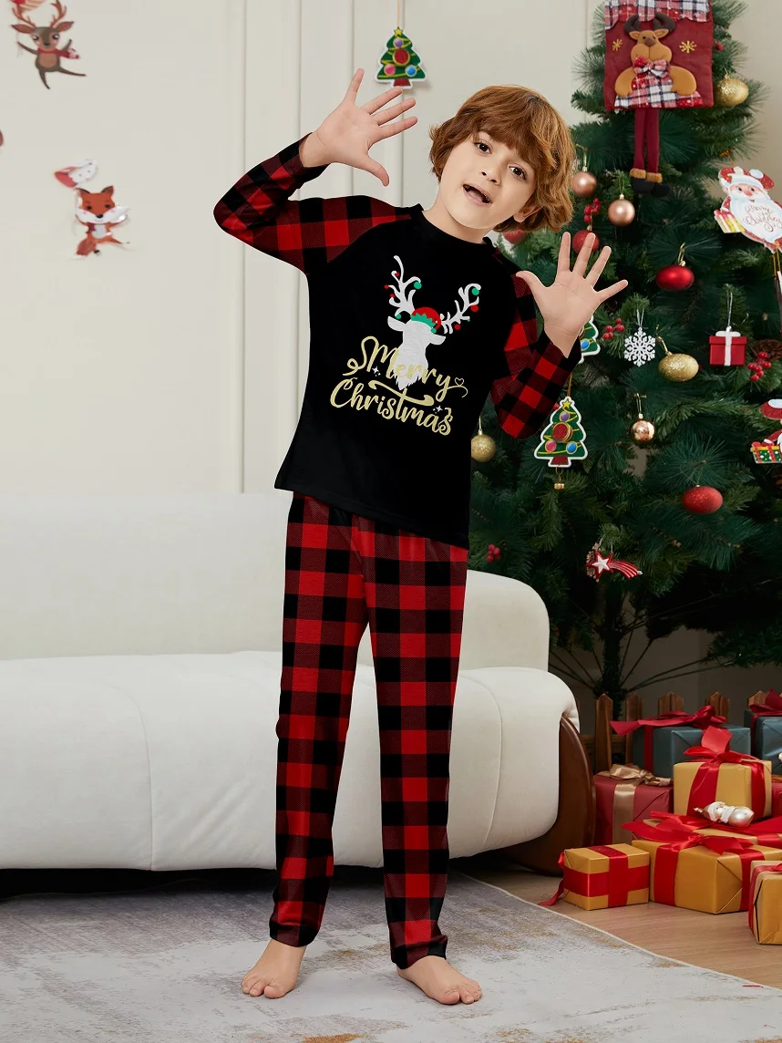 2025 Christmas Matching Family Pajamas Dear Merry Xmas Print Pjs Adult Child Sleepwear Set Baby Jumpsuit+Dog Clothes