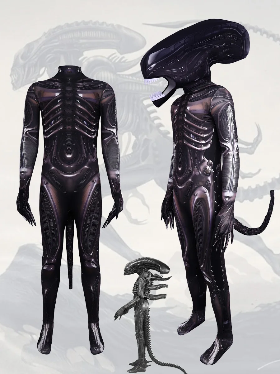 

Men Boys Alien Romulus Xenomorph Halloween Costume Horror Jumpsuit Cool Mask Tentacles Cosplay Disfraz Fear Scary Suit for Party