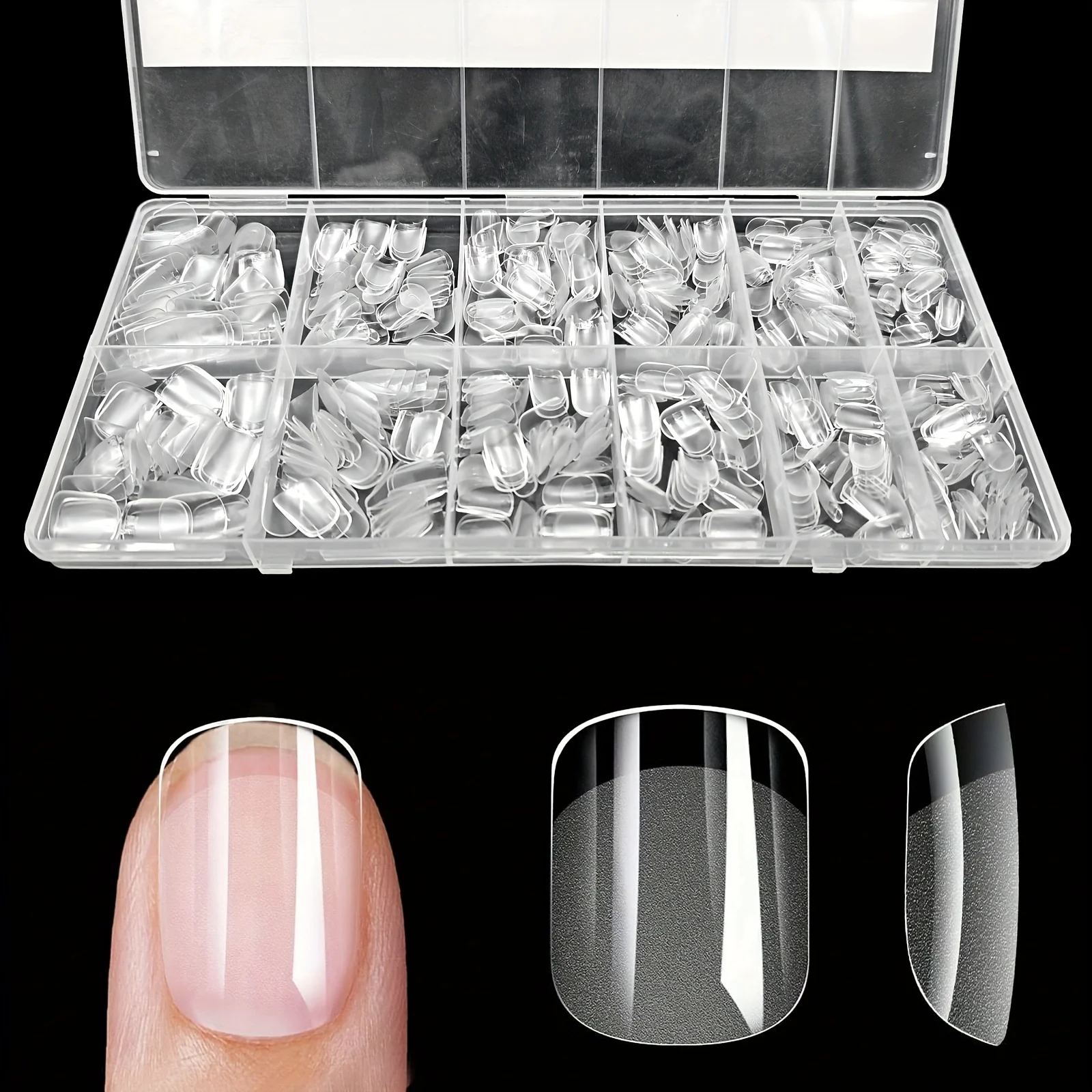 600 stuks valse nageltips semi-matte afwerking amandel Franse doodskist stiletto ovale vierkante vormen met voorrand verdikte vingertoppen
