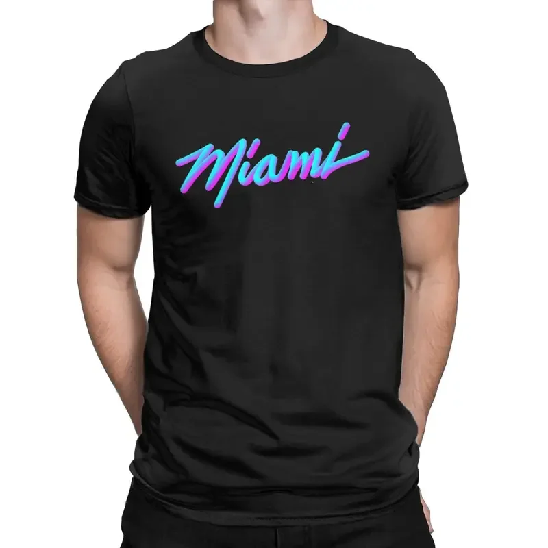 Y2K Retro Miami Seaside City Men'S T Shirt Florida USA Personality Letter Humor Tees Short Sleeve Round Neck T-Shirts Cotton