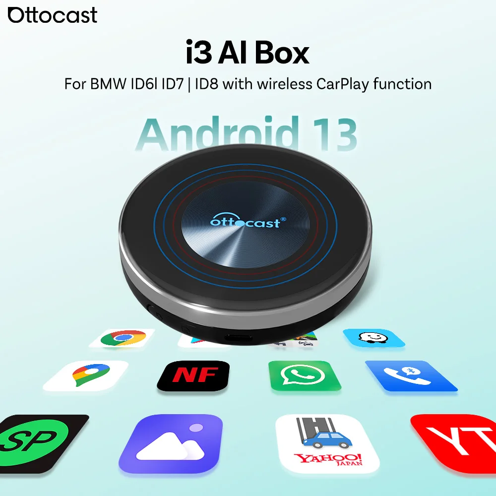 Ottocast I3 AI Box for BMW IDrive Android 13 Wireless CarPlay & Android Auto Box 8GB+128GB Car TV Box YouTube Netflix Plug&Play