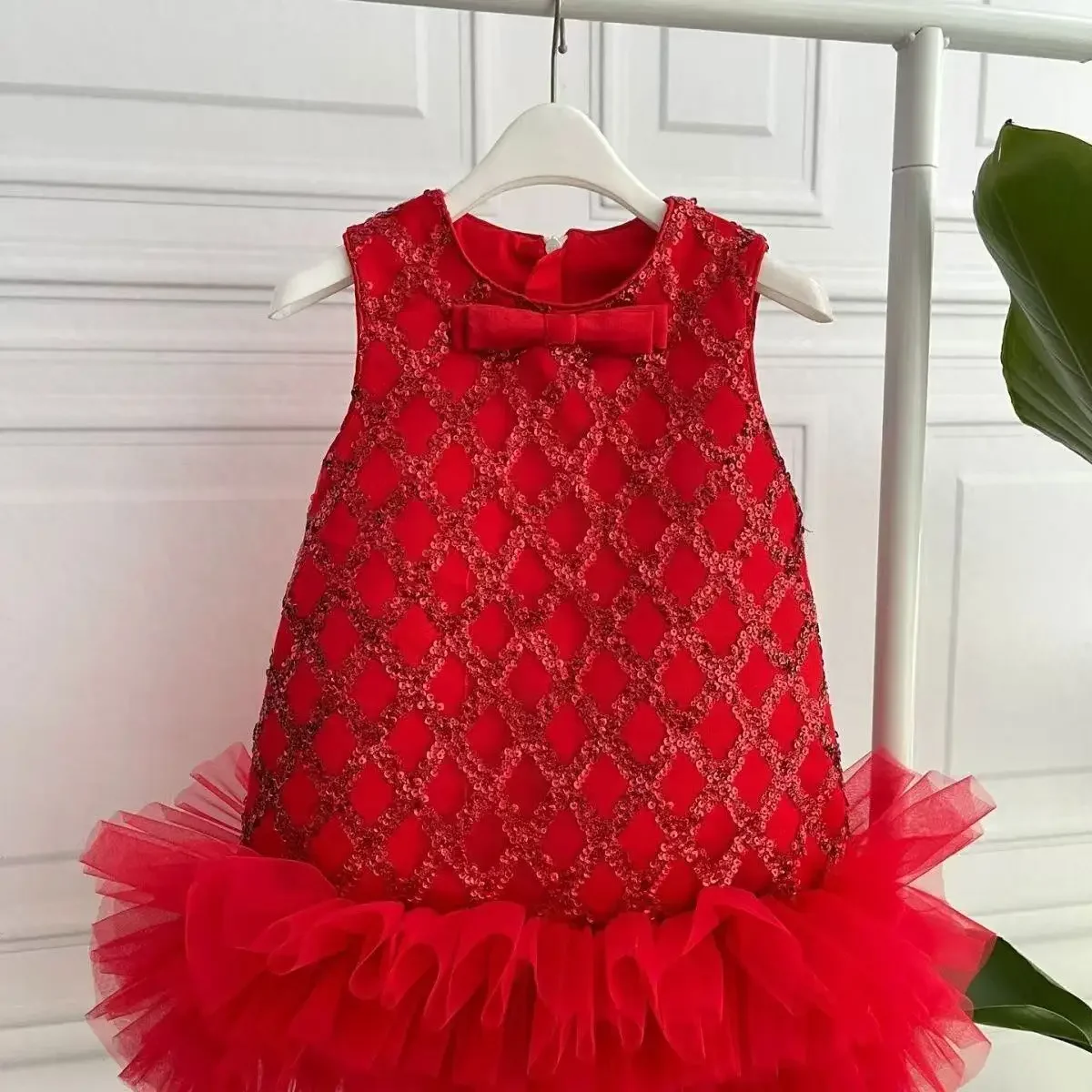 

Sleeveless Infant Toddler Girl Vintage Sequins Vestido Party Pageant Birthday Frocks 2-6Y Baby Girl Princess Bow Tulle Dress