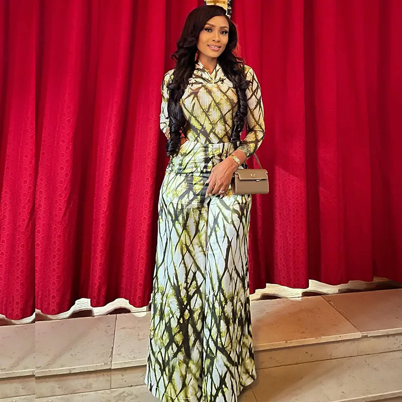 

Cross-Border Long Sleeve Long Dress Set Waist-Cinching Commute Elegant Two-Piece Women's Casual Sportswear Trendy