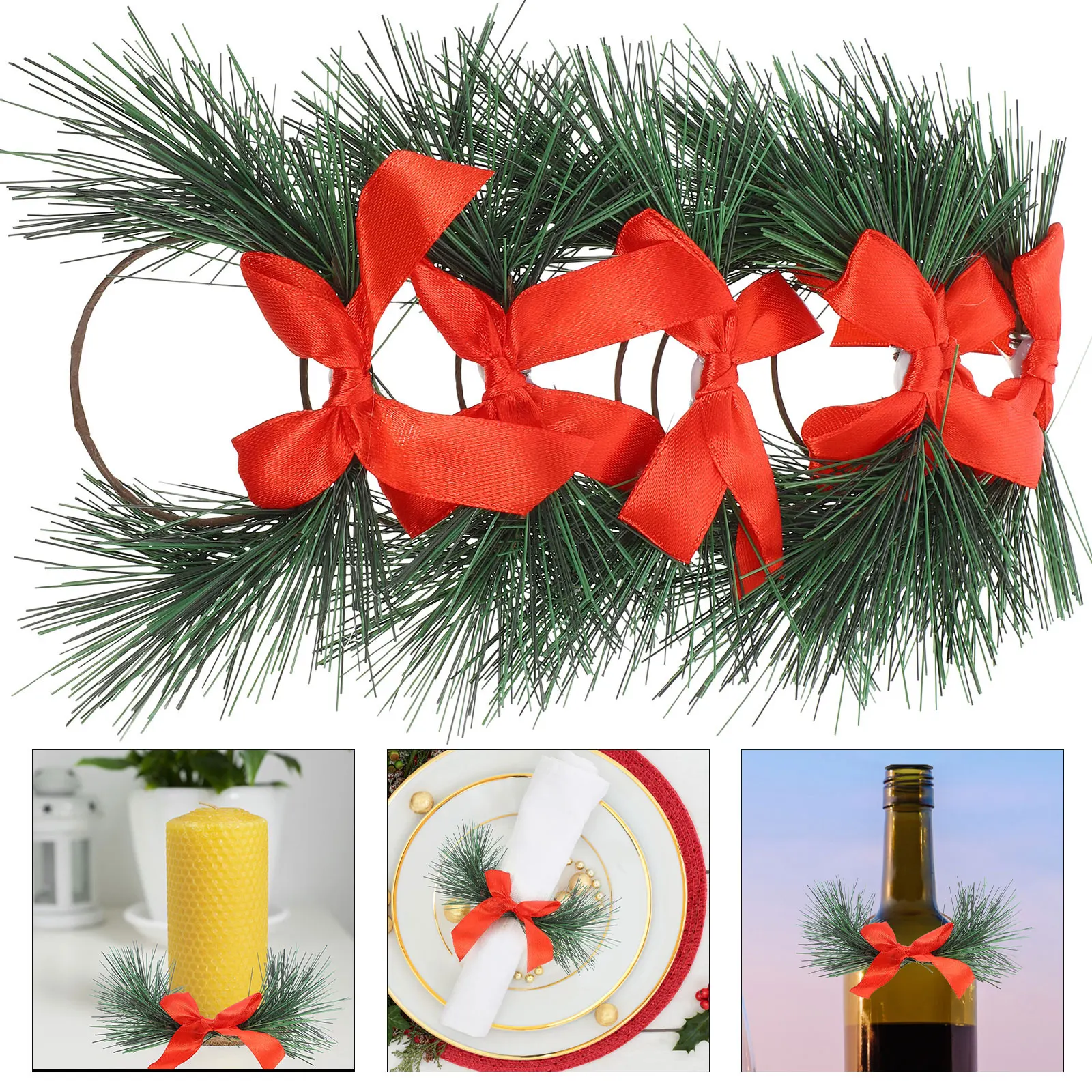 

6pcs Pillar Wreaths Rings Dinner Party Garland Decorative Pine Needle Rings Christmas Home Decor Wall Hanging Wreath Door