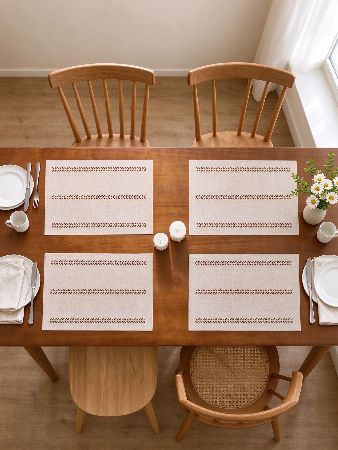 4Pcs Placemats |Polyester, Rectangle |Waterproof, Stain Resistant, Easy Clean |Dinner, Party |Dining Table |Minimalist Farmhouse