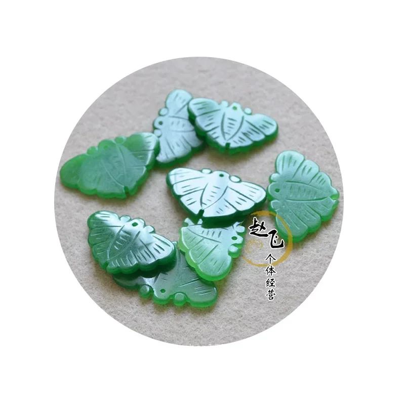 5pc Natural Emerald Green Jade Carved butterfly Bead Pendant Chinese Necklace Jewellery Fashion Amulet Gifts Man Women