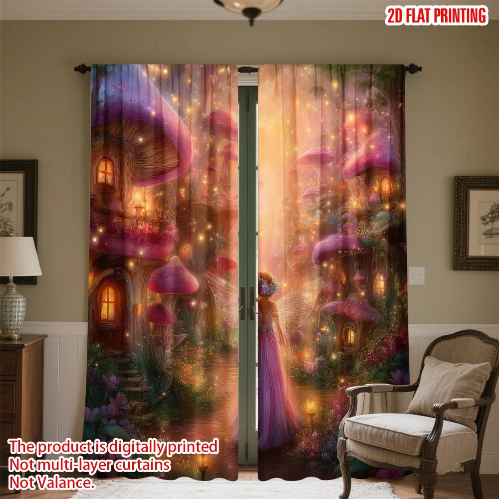 

2D flat printing 2pcs Curtains Enchanted Fairy Forest Path Digital Printed Polyester Drapes Birthday Party Use for Festive and